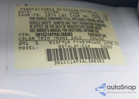 2010 Nissan Versa 1.6 Base из США, поврежденный, VIN 3N1CC1APXAL388383